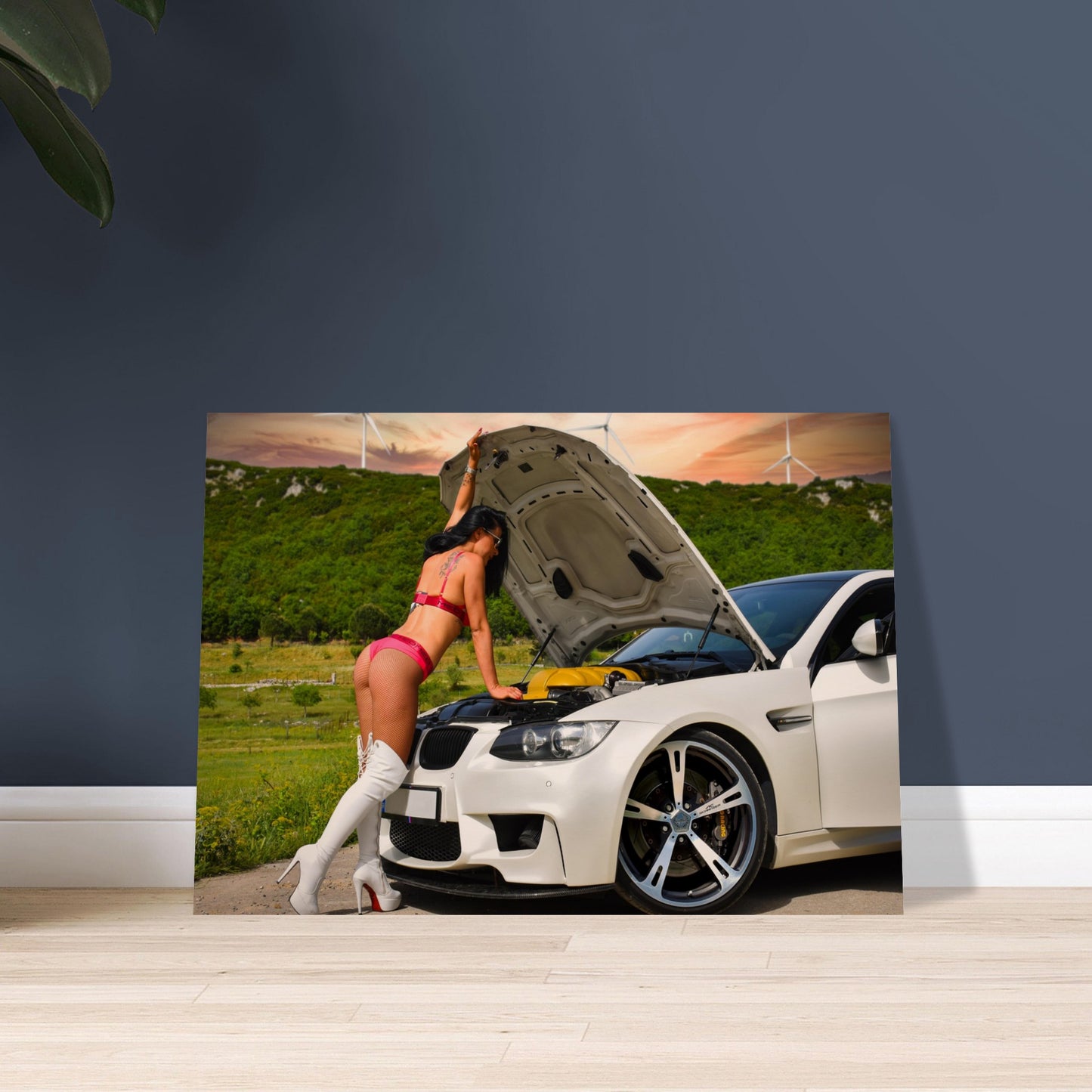 Girl posing with BMW M3 Museum-Quality Matte Paper Poster