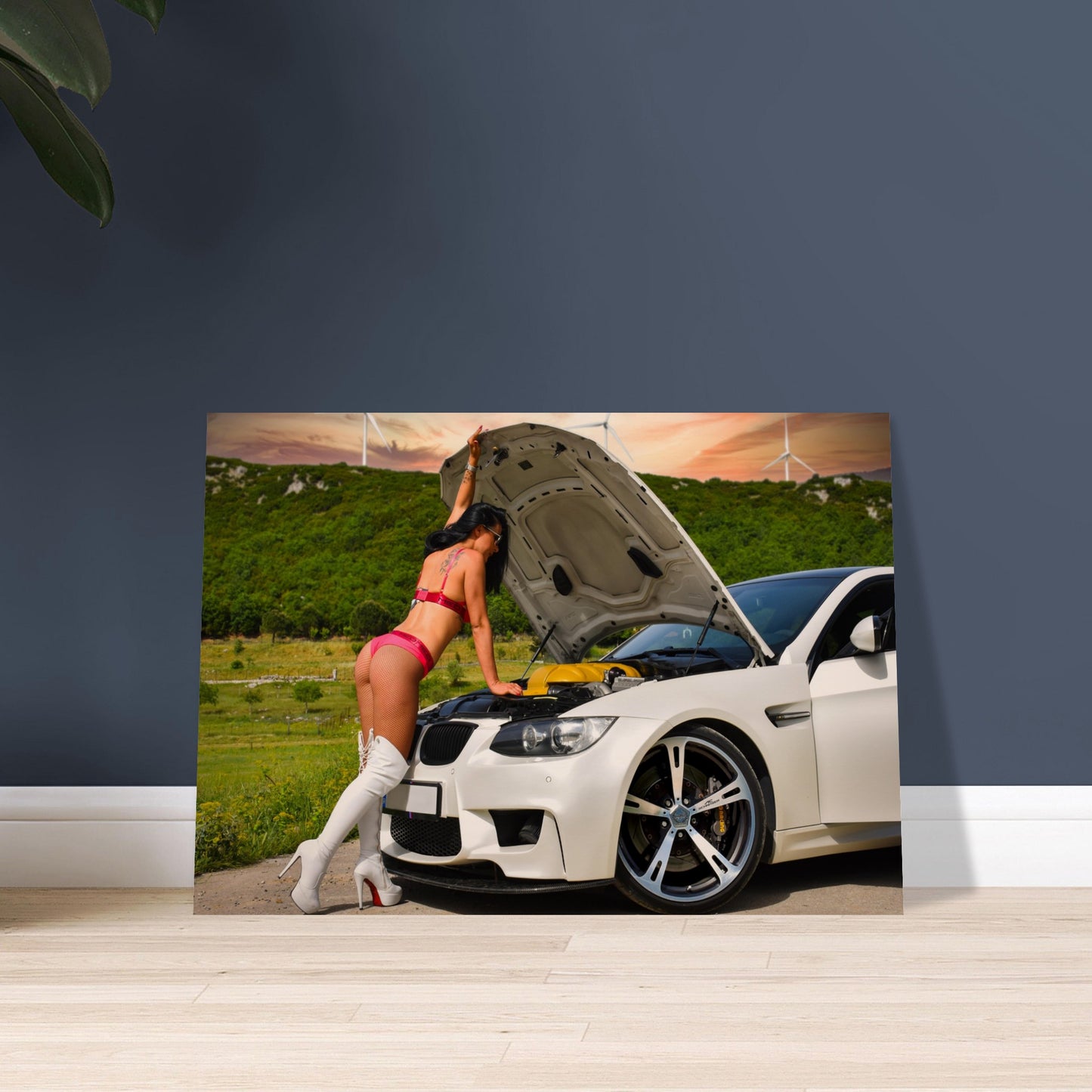 Girl posing with BMW M3 Museum-Quality Matte Paper Poster